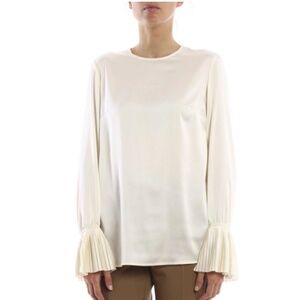 P.A.R.O.S.H. Cocktail Blouse Shirt Piano With Pleated Poet Sleeves Cream/Beige